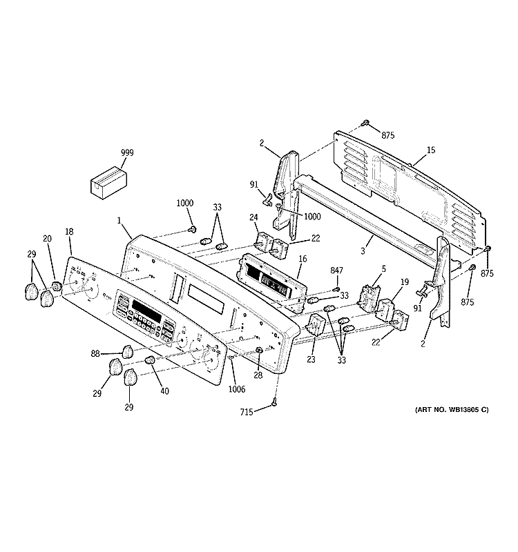 CONTROL PANEL Diagram and Parts List for  General Electric Range