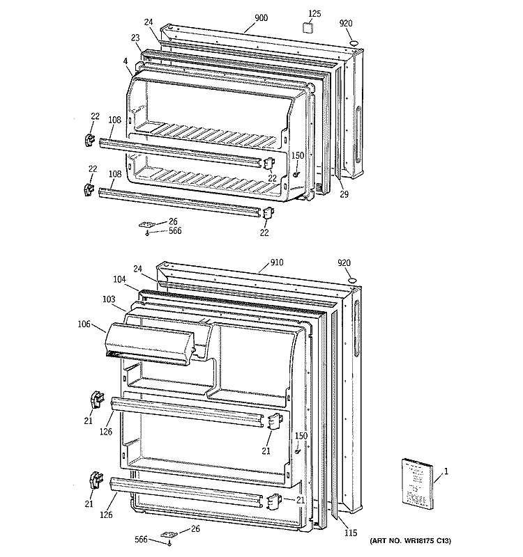 DOORS Diagram and Parts List for  Hotpoint Refrigerator