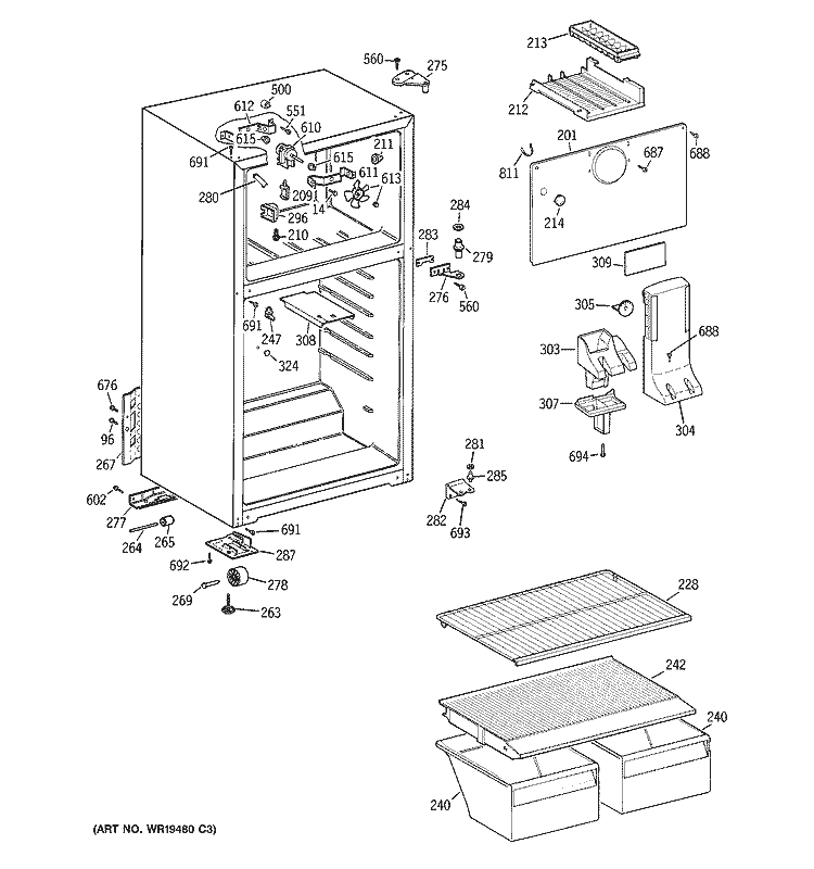 CABINET Diagram and Parts List for  Hotpoint Refrigerator