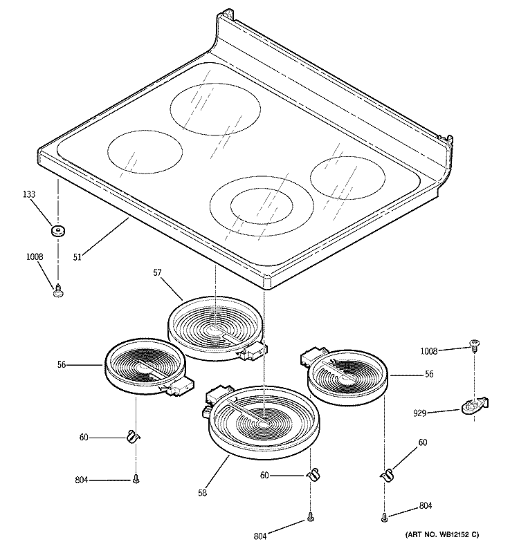 COOKTOP Diagram and Parts List for  General Electric Range