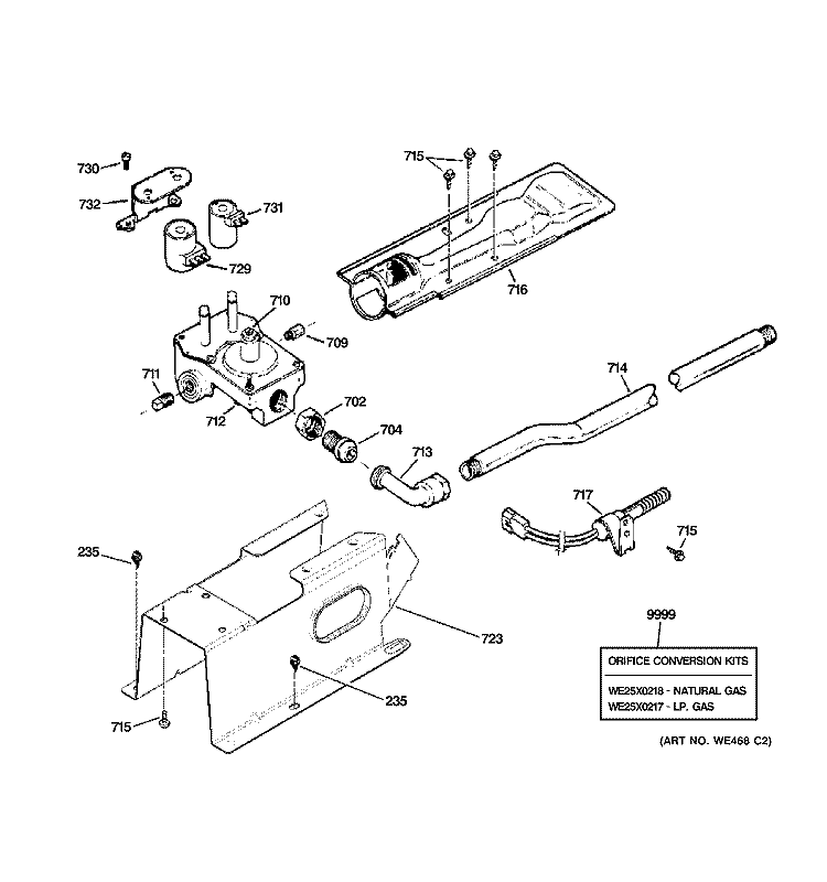 GAS VALVE & BURNER ASSEMBLY Diagram and Parts List for  General Electric Dryer