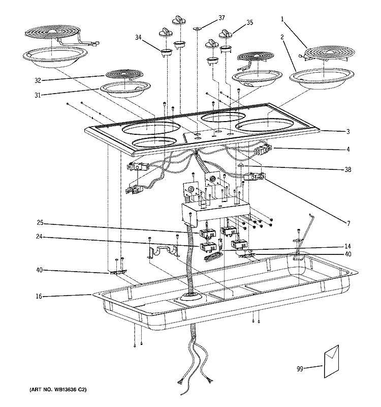 CONTROL PANEL & COOKTOP Diagram and Parts List for  General Electric Cooktop