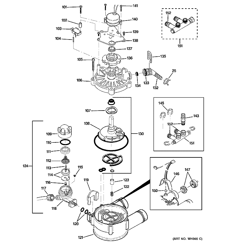 PUMP Diagram and Parts List for  General Electric Water Softener