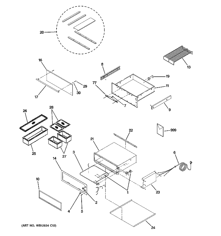 WARMING DRAWER Diagram and Parts List for  General Electric Warming Drawer