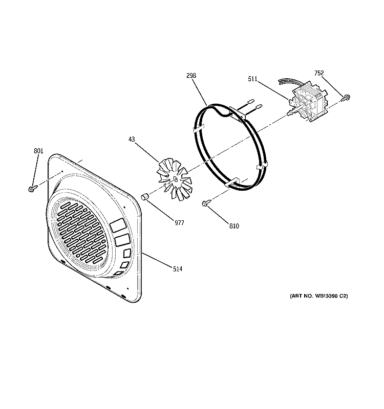 CONVECTION FAN Diagram and Parts List for  General Electric Wall Oven