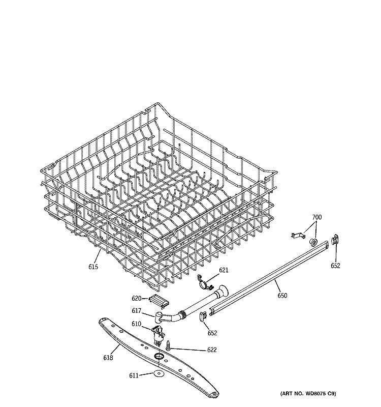 UPPER RACK ASSEMBLY Diagram and Parts List for HLD4000N00WW  Hotpoint Dishwasher