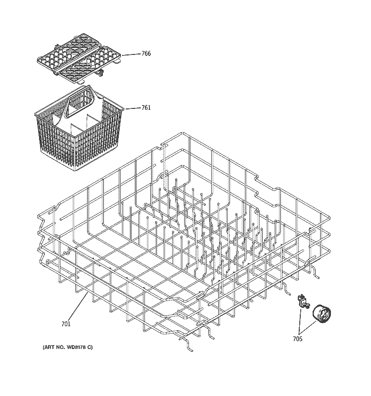 LOWER RACK ASSEMBLY Diagram and Parts List for HLD4000N00WW  Hotpoint Dishwasher