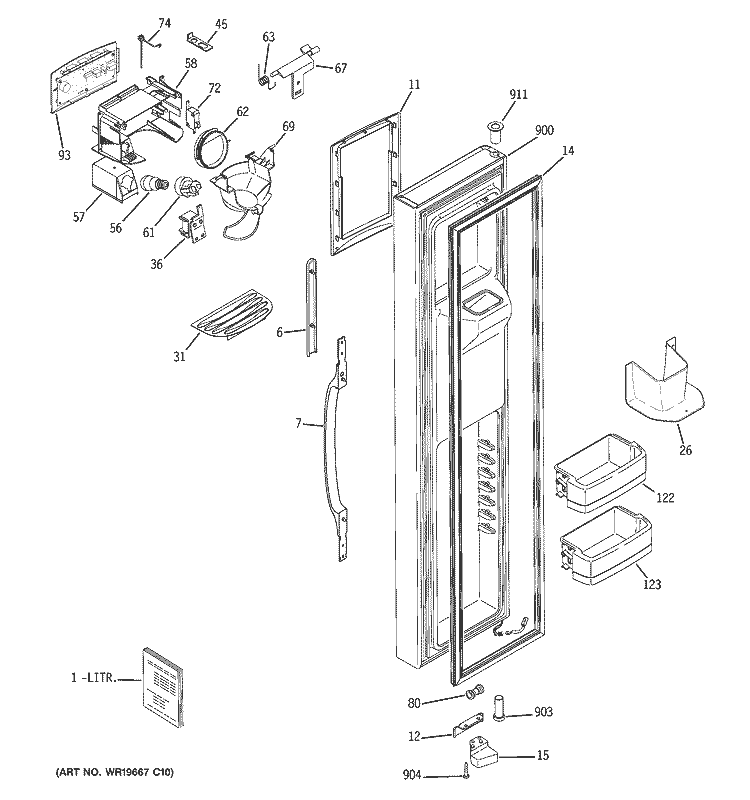FREEZER DOOR Diagram and Parts List for  General Electric Refrigerator