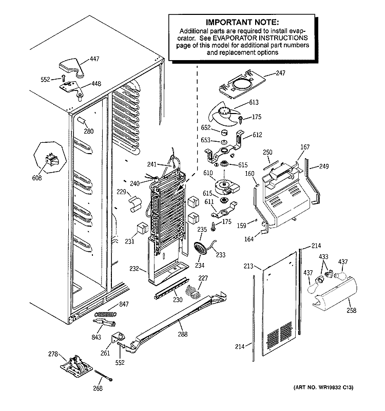 FREEZER SECTION Diagram and Parts List for  General Electric Refrigerator