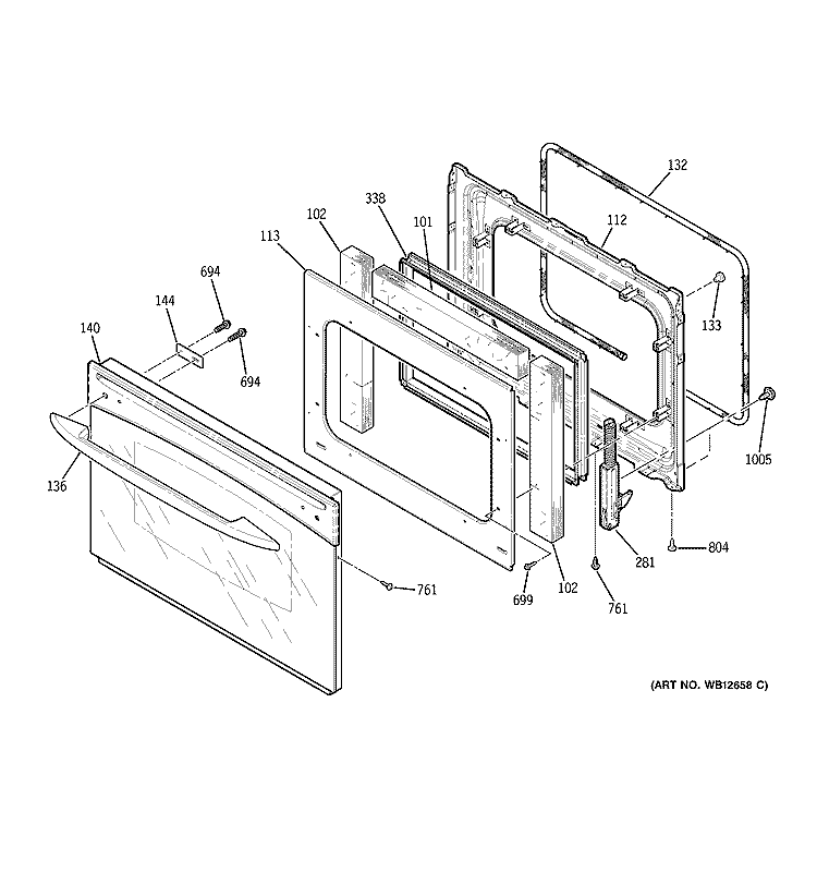 DOOR Diagram and Parts List for  General Electric Range
