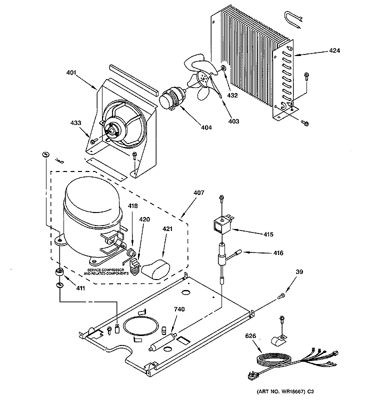 UNIT PARTS Diagram and Parts List for  General Electric Ice Maker