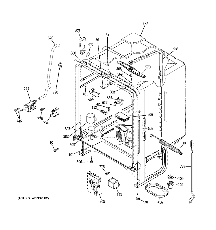 BODY PARTS Diagram and Parts List for  General Electric Dishwasher