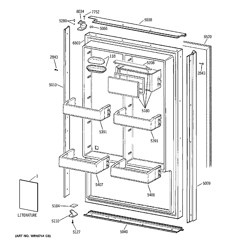 DOOR Diagram and Parts List for  General Electric Refrigerator