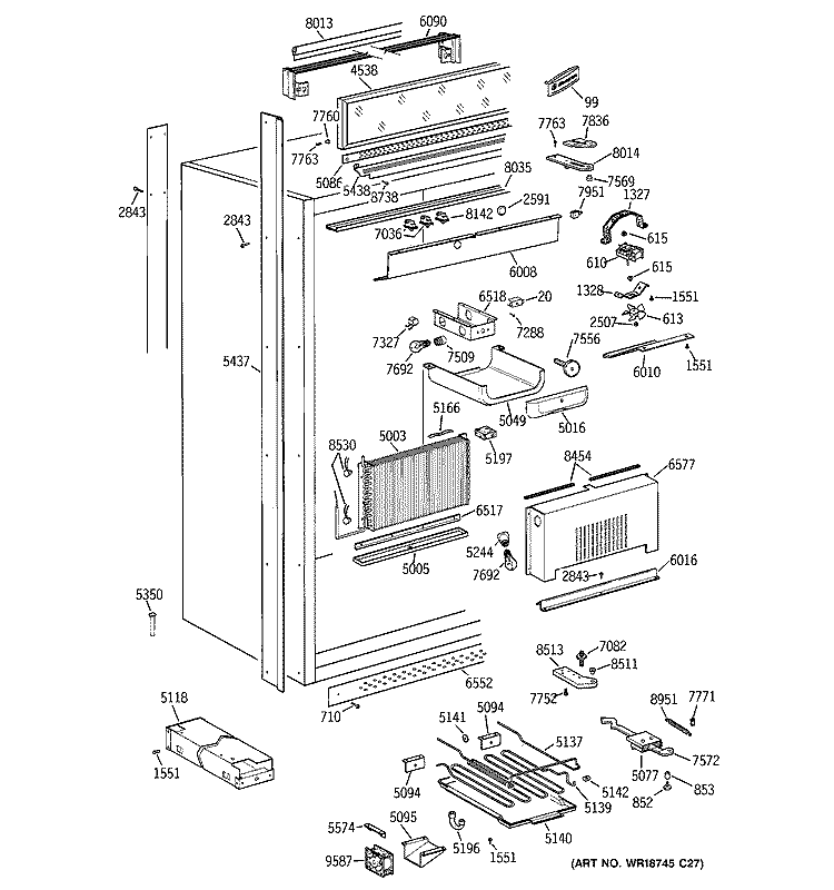 CABINET Diagram and Parts List for  General Electric Refrigerator