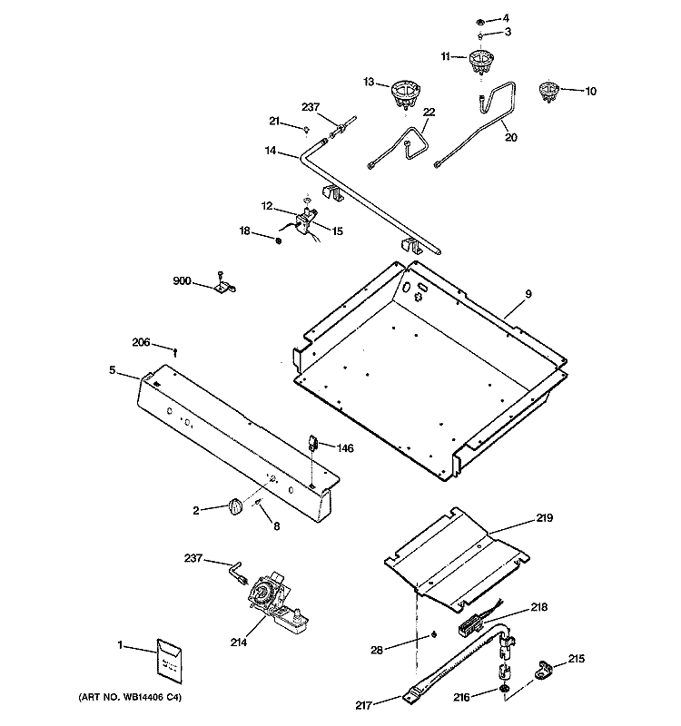 GAS & BURNER PARTS Diagram and Parts List for  General Electric Range