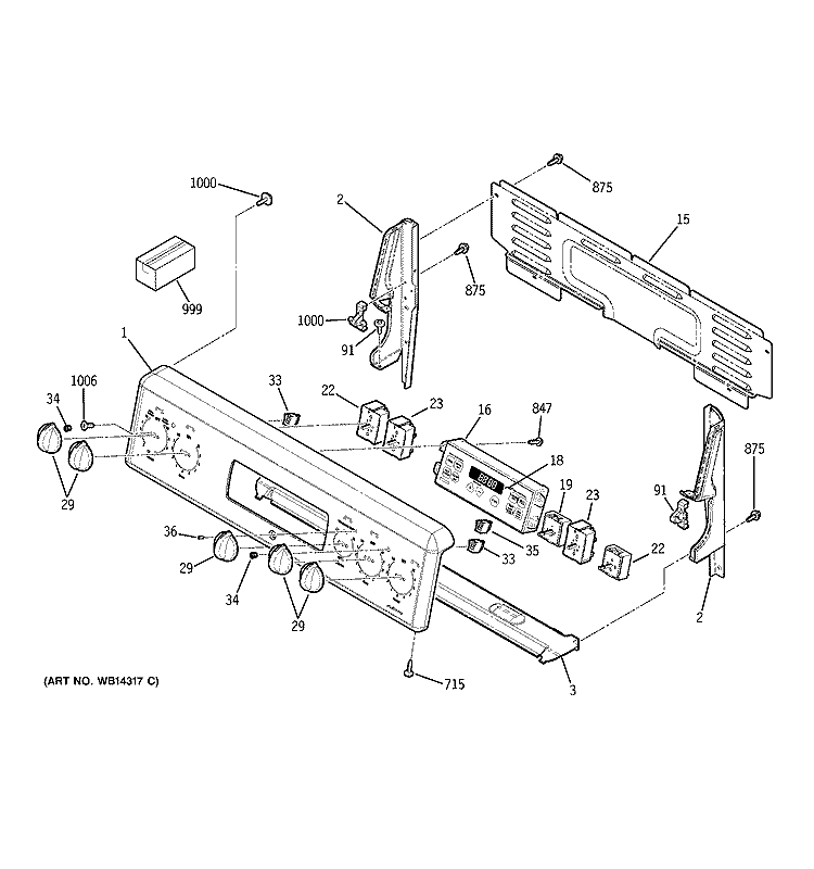 CONTROL PANEL Diagram and Parts List for  General Electric Range