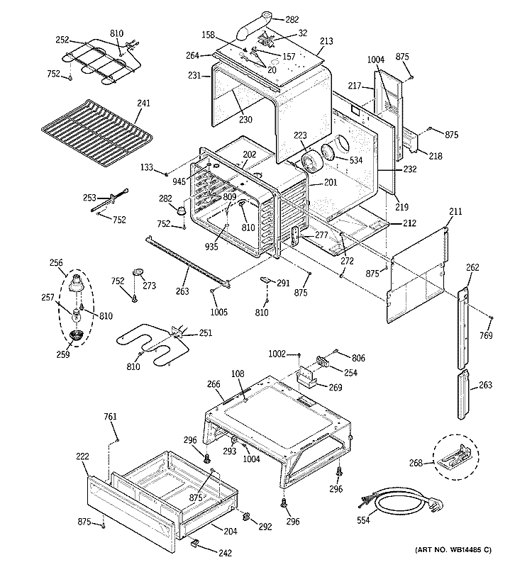 BODY PARTS Diagram and Parts List for  General Electric Range