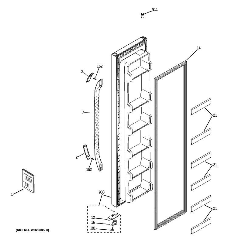 FREEZER DOOR Diagram and Parts List for  General Electric Refrigerator