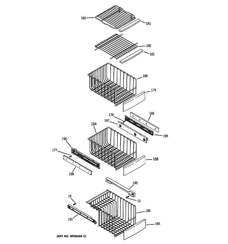 FREEZER SHELVES Diagram and Parts List for  General Electric Refrigerator
