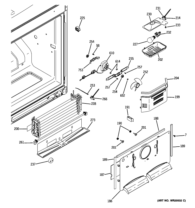 FREEZER SECTION Diagram and Parts List for  General Electric Refrigerator