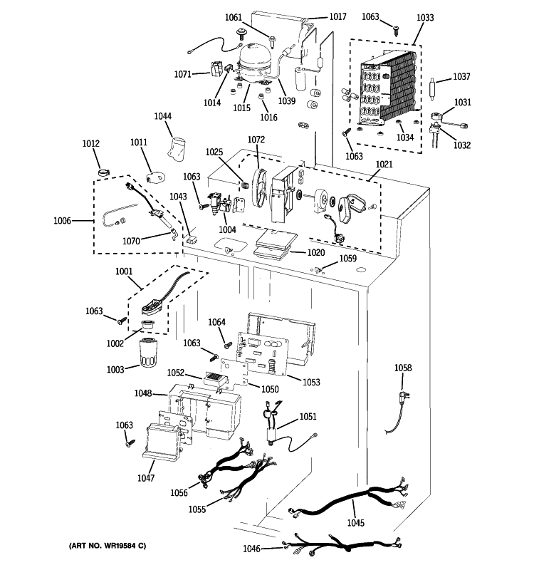 UNIT PARTS Diagram and Parts List for  General Electric Refrigerator