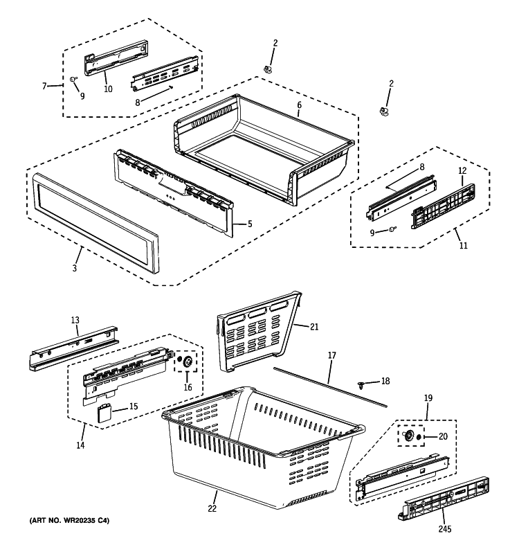 FREEZER SHELVES Diagram and Parts List for  General Electric Refrigerator