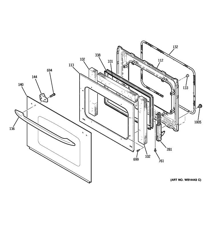 DOOR Diagram and Parts List for PT920DP2BB  General Electric Wall Oven