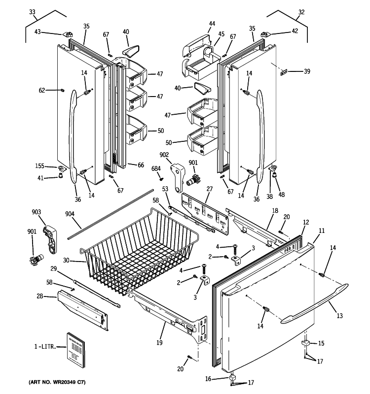 DOORS Diagram and Parts List for  General Electric Refrigerator