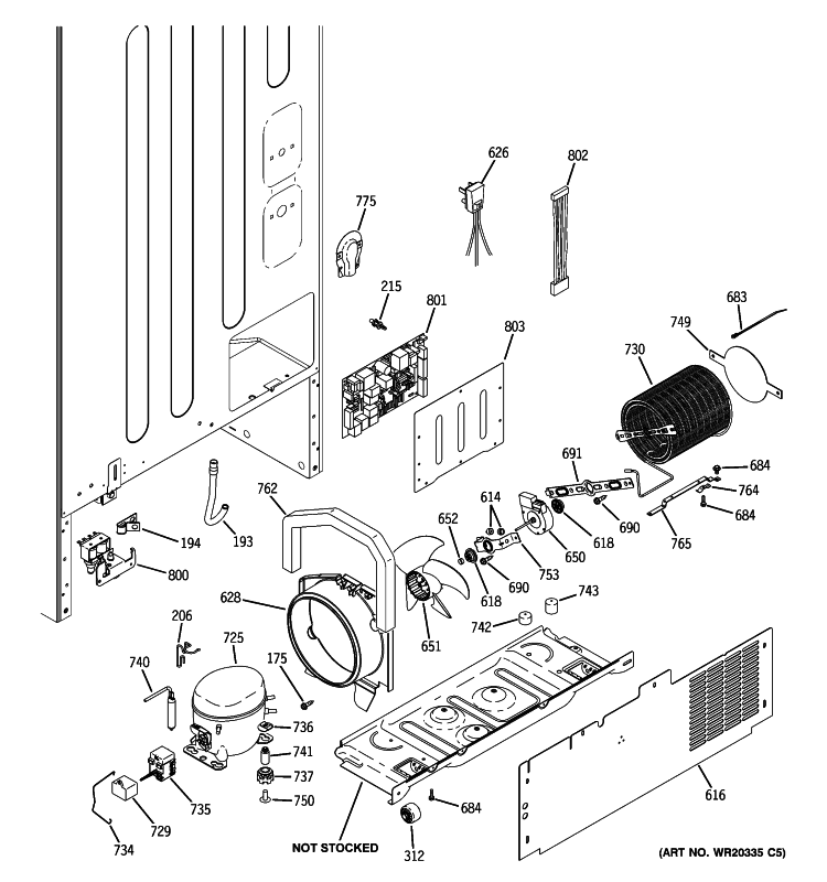 MACHINE COMPARTMENT Diagram and Parts List for  General Electric Refrigerator