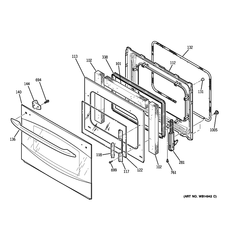 DOOR Diagram and Parts List for PT920SP3SS  General Electric Wall Oven