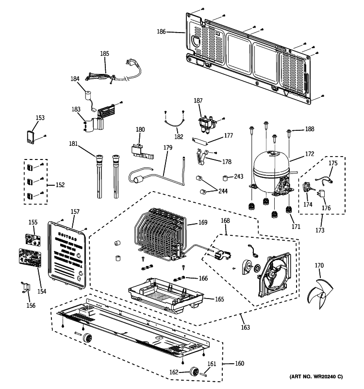 UNIT PARTS Diagram and Parts List for  General Electric Refrigerator