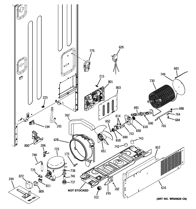 MACHINE COMPARTMENT Diagram and Parts List for  General Electric Refrigerator