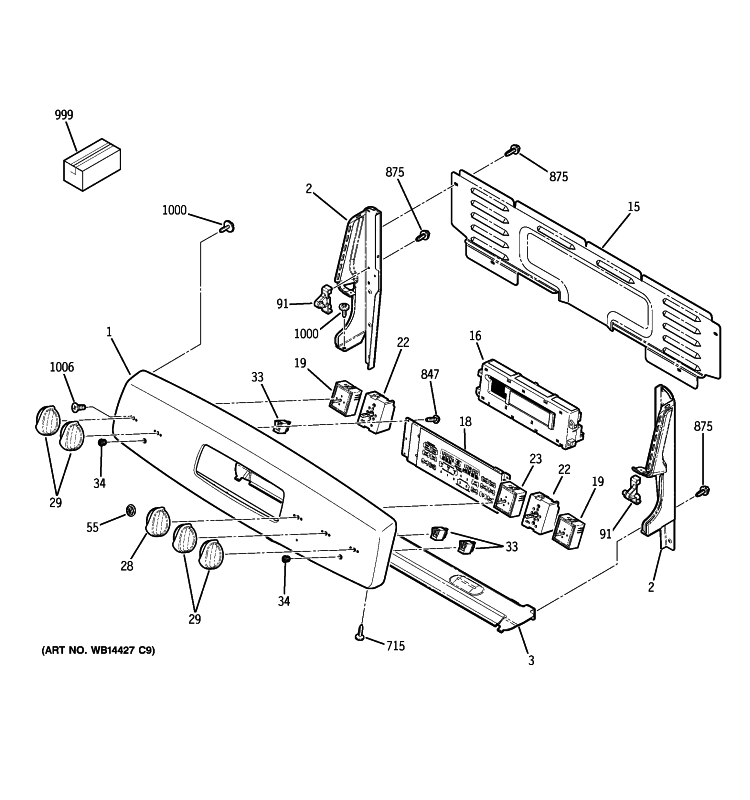 CONTROL PANEL Diagram and Parts List for  General Electric Range