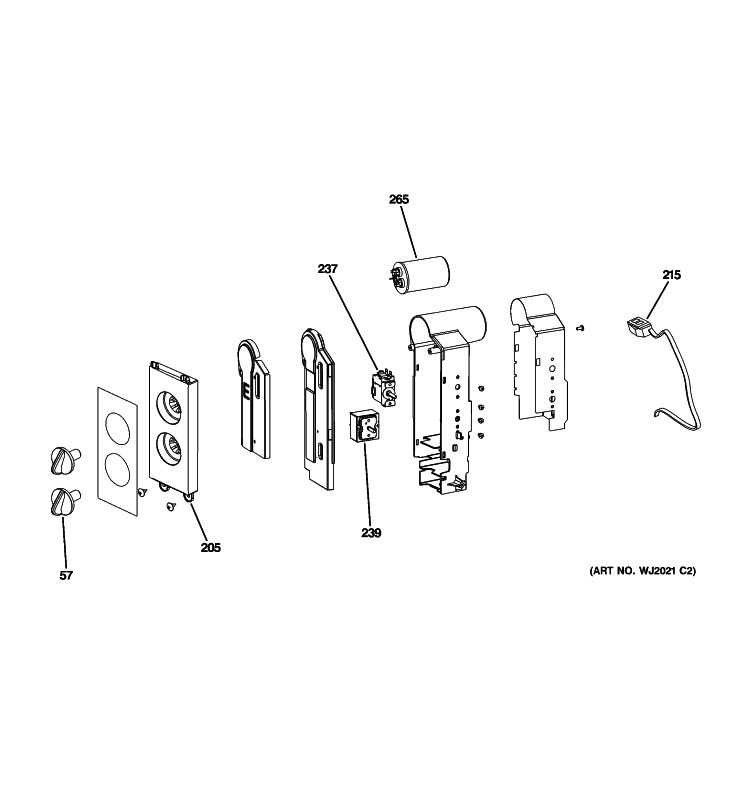 CONTROL PARTS Diagram and Parts List for  General Electric Air Conditioner