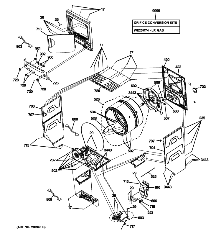 CABINET 1 Diagram and Parts List for  General Electric Washer Dryer Combo