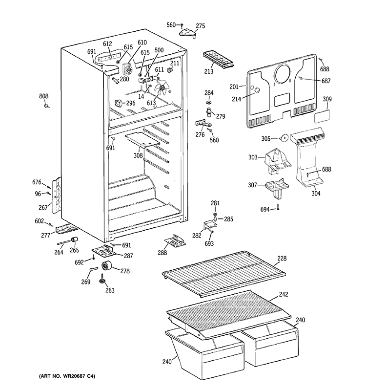 CABINET Diagram and Parts List for  Hotpoint Refrigerator