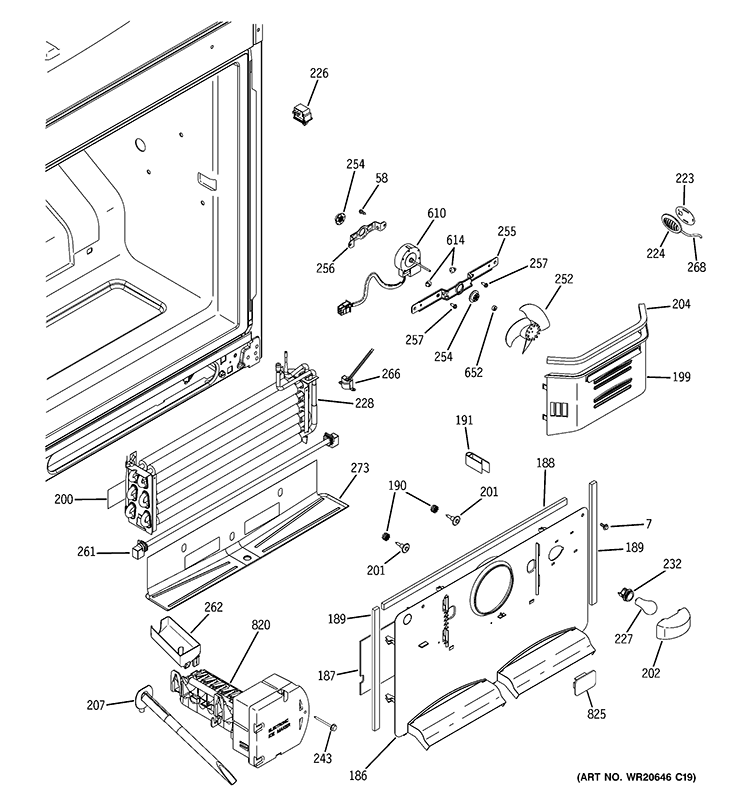 FREEZER SECTION Diagram and Parts List for  General Electric Refrigerator