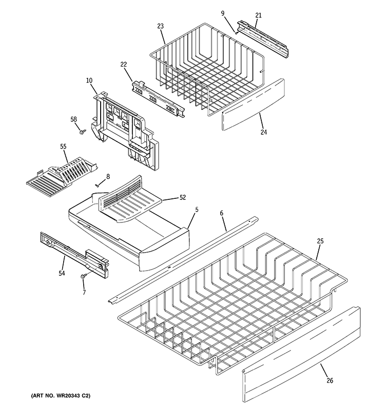 FREEZER SHELVES Diagram and Parts List for  General Electric Refrigerator