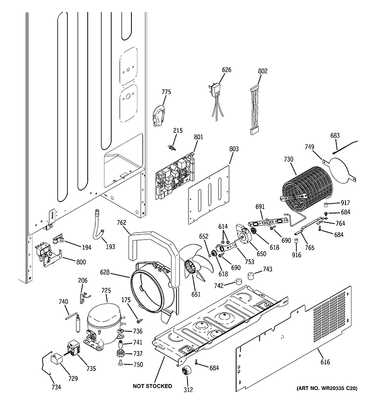 MACHINE COMPARTMENT Diagram and Parts List for  General Electric Refrigerator
