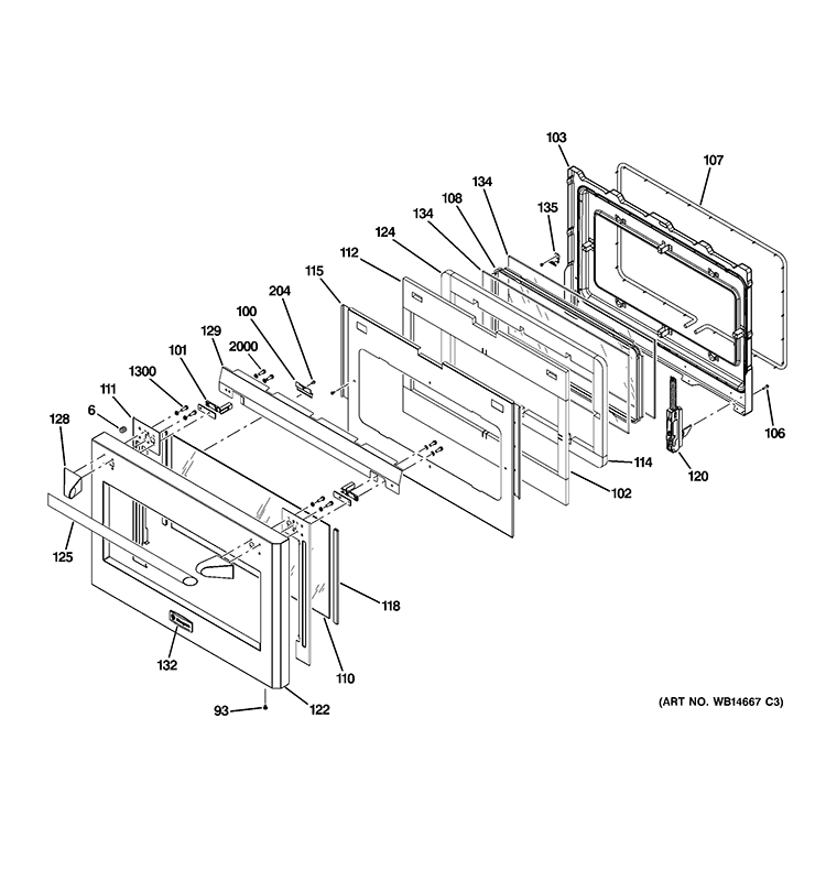 LARGE DOOR ASSEMBLY Diagram and Parts List for  General Electric Range