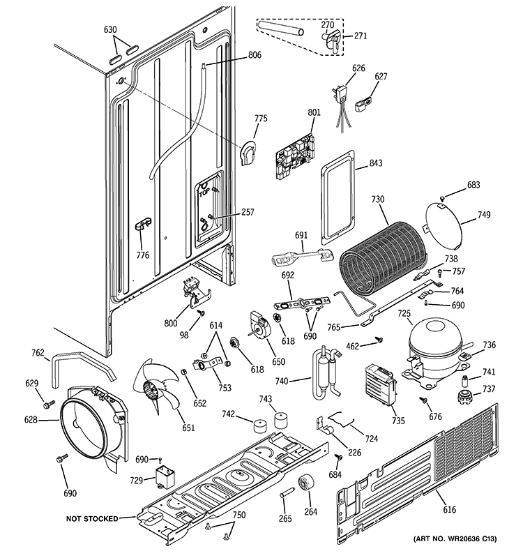 SEALED SYSTEM & MOTHER BOARD Diagram and Parts List for  General Electric Refrigerator