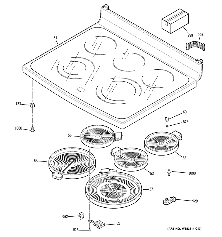 COOKTOP Diagram and Parts List for  General Electric Range