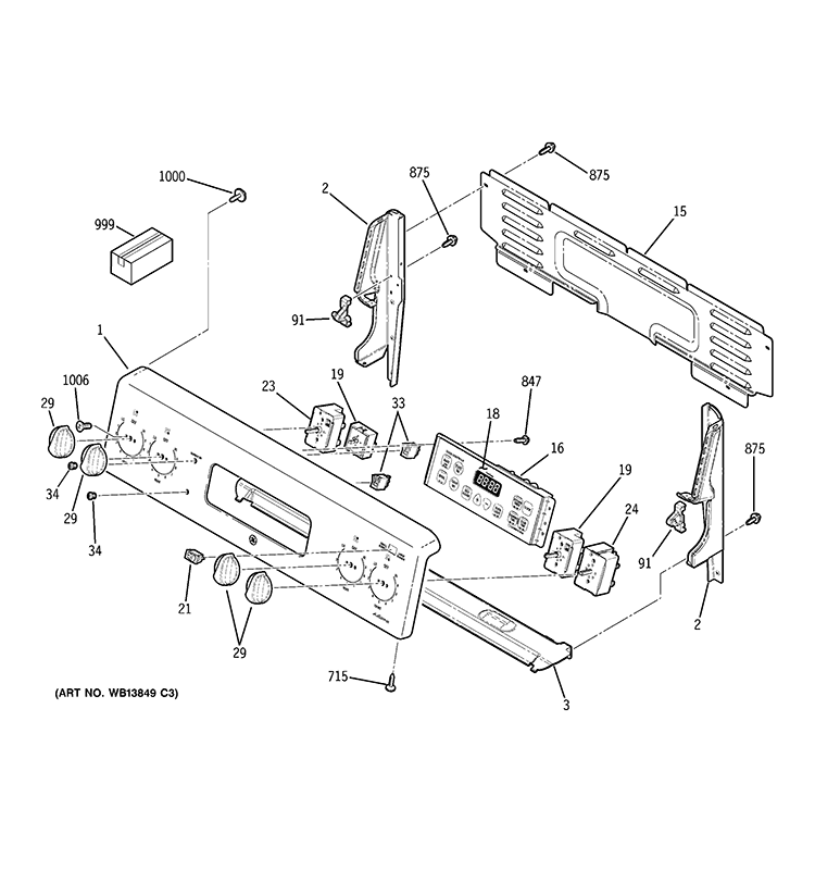 CONTROL PANEL Diagram and Parts List for  General Electric Range