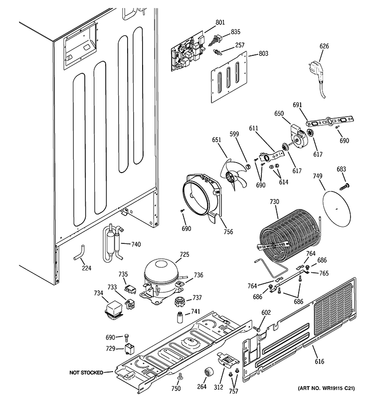 UNIT PARTS Diagram and Parts List for  General Electric Refrigerator