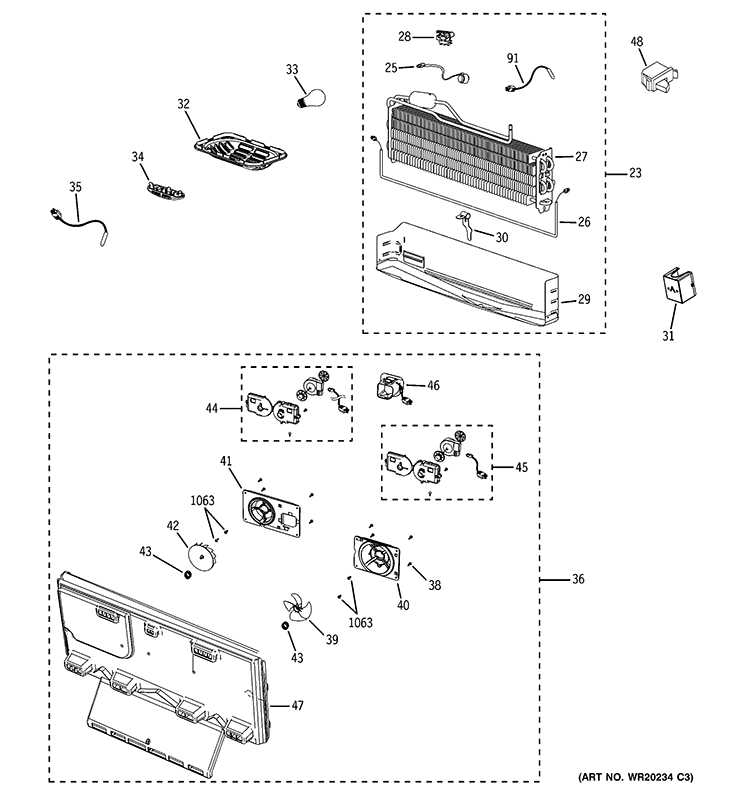 FREEZER SECTION Diagram and Parts List for  General Electric Refrigerator