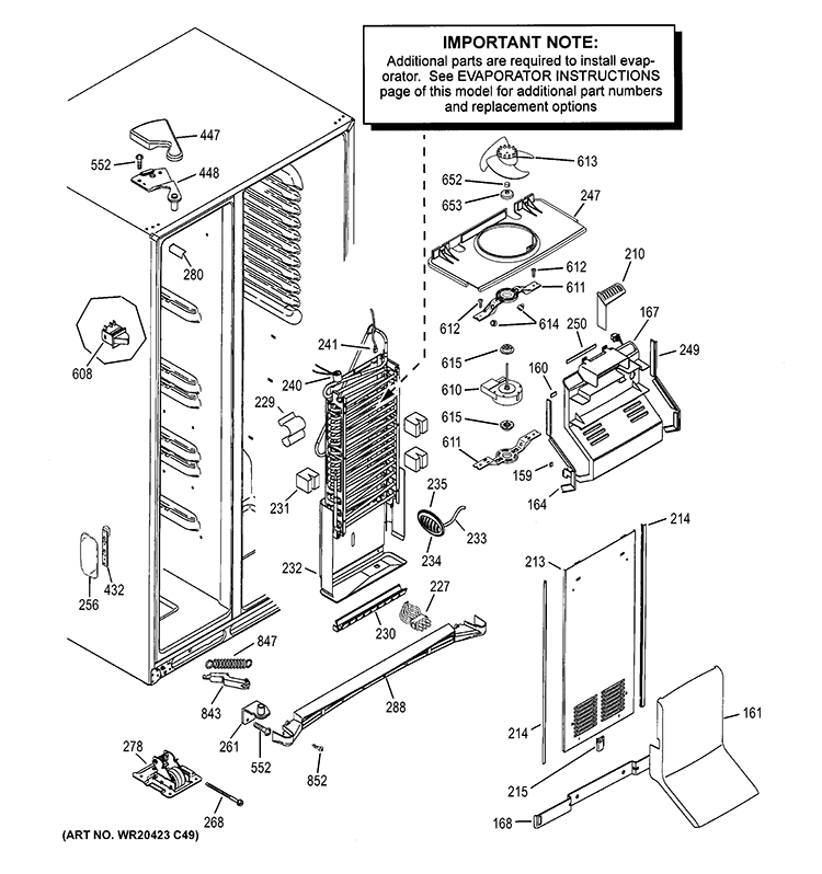 FREEZER SECTION Diagram and Parts List for GSE28VHBATWW  General Electric Refrigerator