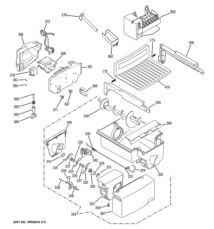 ICE MAKER & DISPENSER Diagram and Parts List for GSE28VHBATWW  General Electric Refrigerator