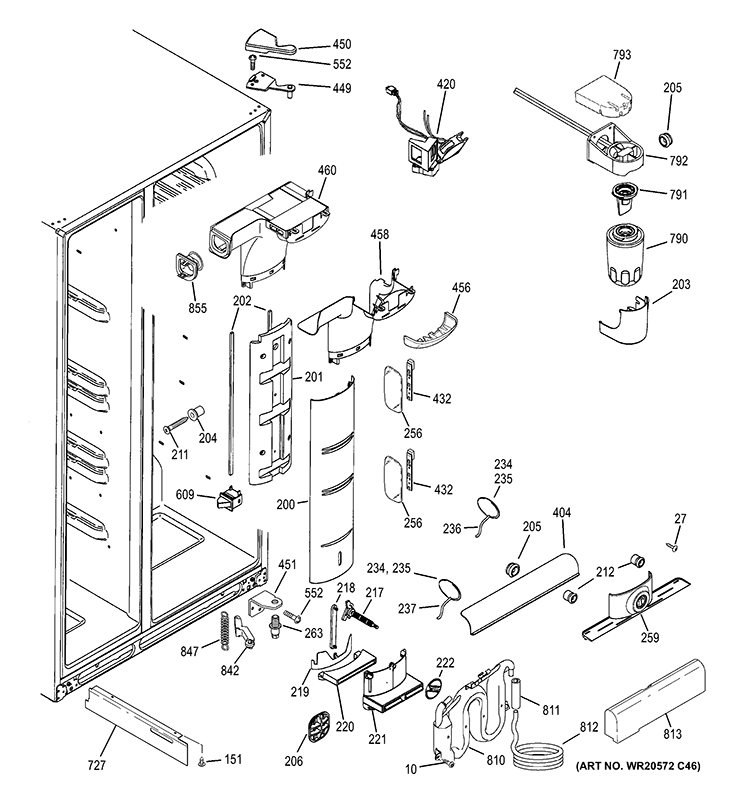 FRESH FOOD SECTION Diagram and Parts List for GSE28VHBATWW  General Electric Refrigerator
