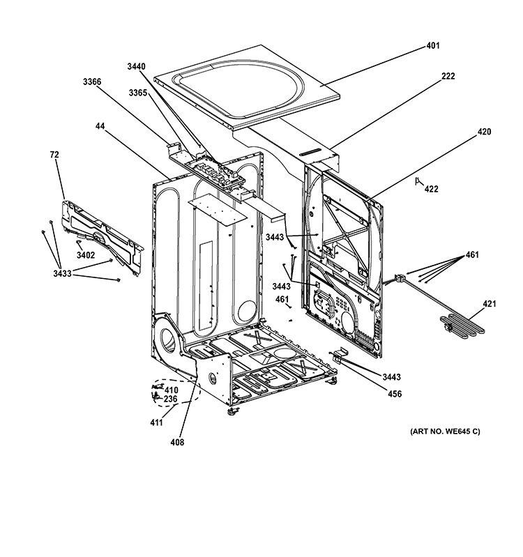 CABINET & TOP PANEL Diagram and Parts List for  General Electric Dryer