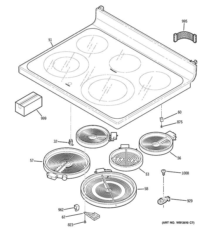 COOKTOP Diagram and Parts List for  General Electric Range
